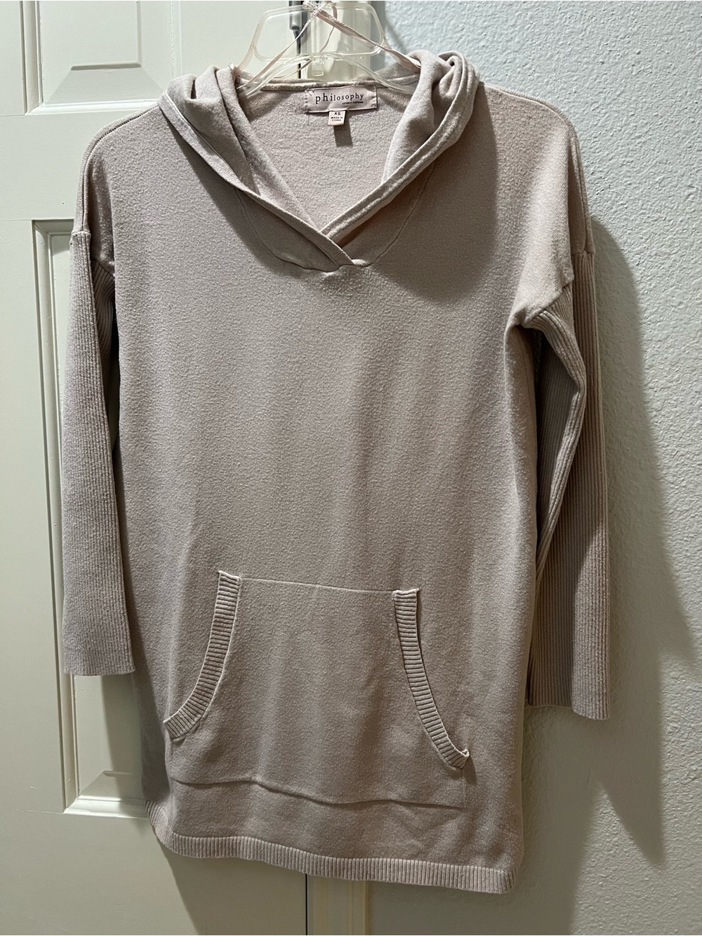 Philosophy taupe-beige hooded sweater tunic Size XS